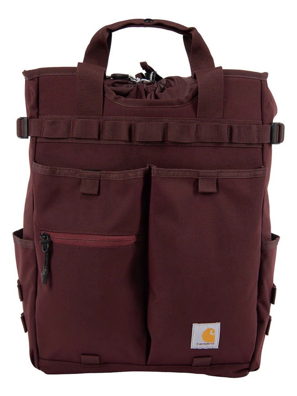 CARHARTT || 28L Maroon Nylon Utility Cinch-Top Backpack Tote.